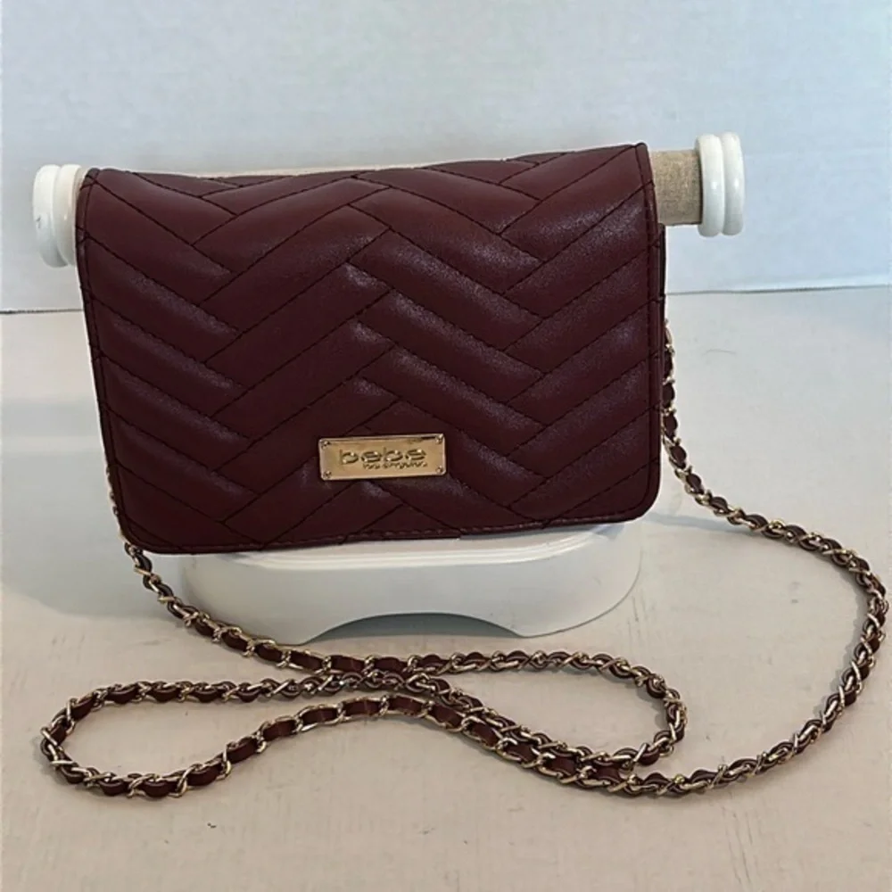 BEBE Sophia crossbody purse burgundy quilted gold hardware BNWOT